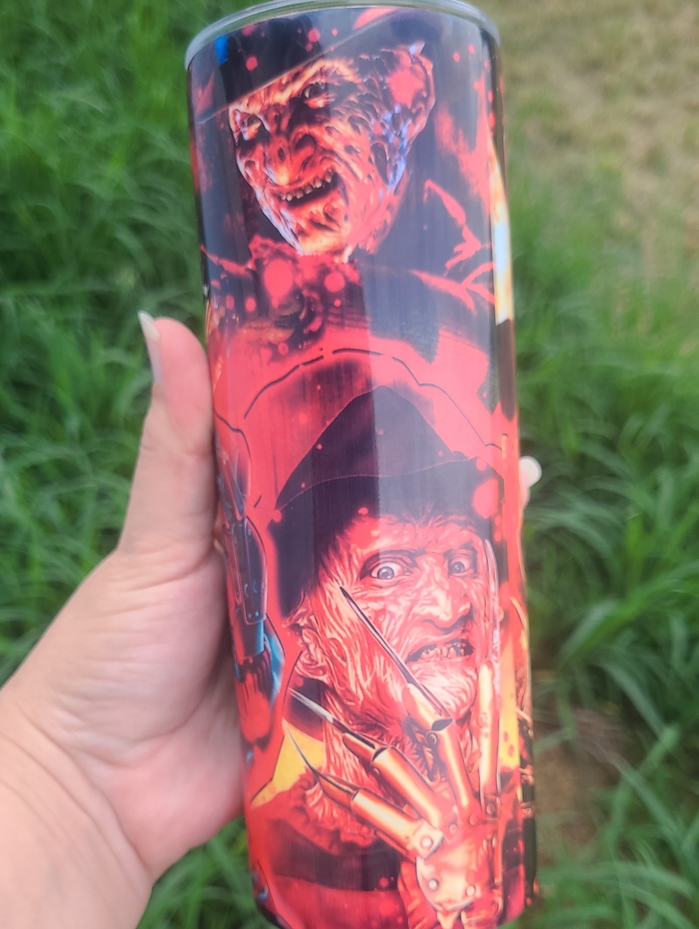 Horror Graphic Stainless Steel Tumbler - Red & Black Freddy Krueger Style